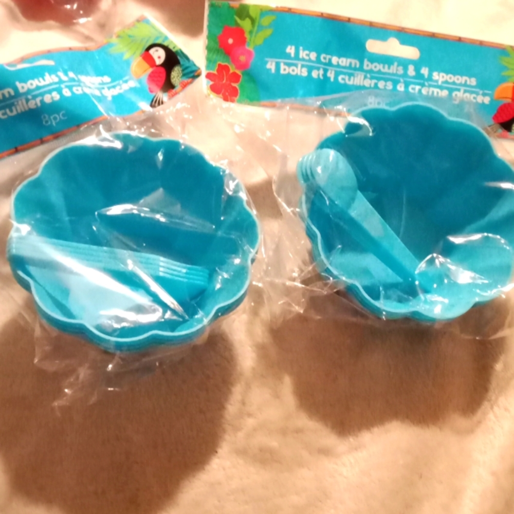 Plastic ice cream bowls with spoons